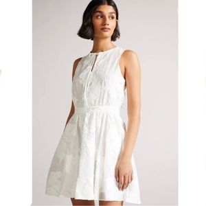 TED BAKER LONDON Maylee Appliqué Cotton Blend White Dress Size 1